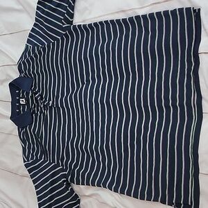 Foot Joy FJ Mens Large Polo Navy Stripped Purple Green Lightweight Breathable